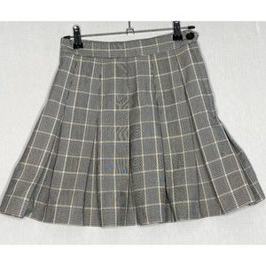 💎Flynn O'Hara School Girl Skirt XS Black Gold White Glen Plaid Box Pleats